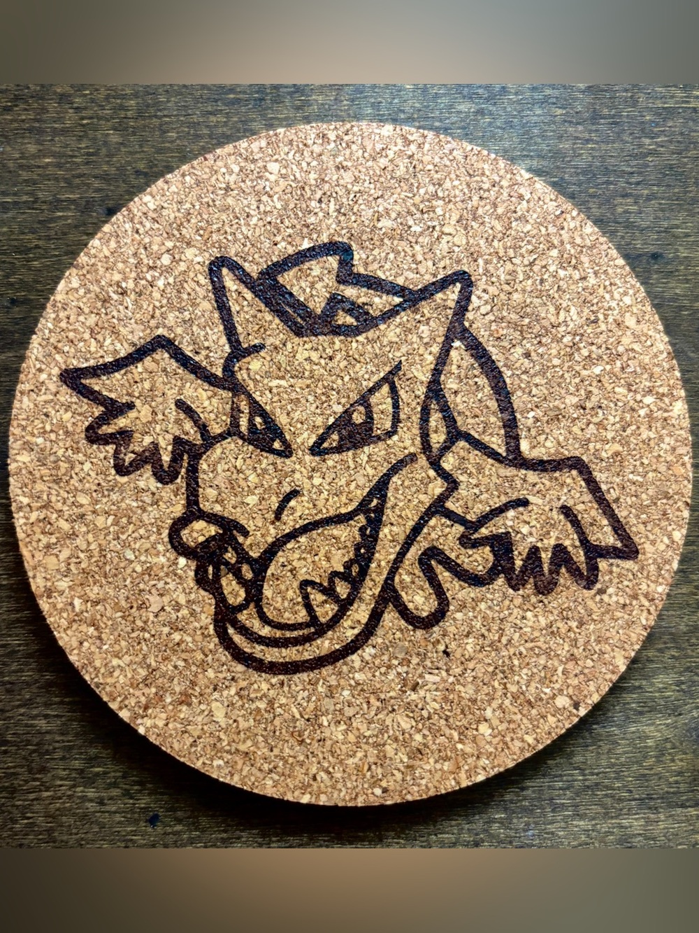 Pokemon Aerodactyl Face Laser Engraved Cork Coaster